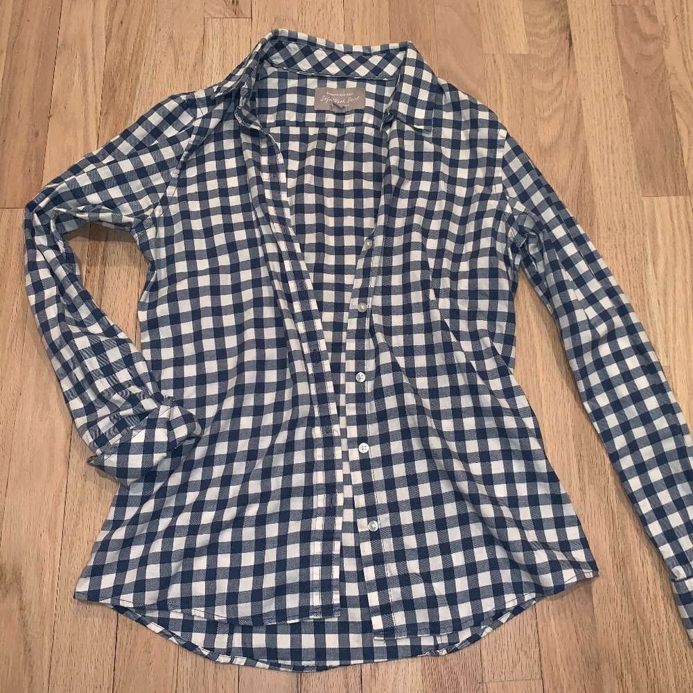Banana Republic Soft Wash Shirt Blue Plaid Gingham